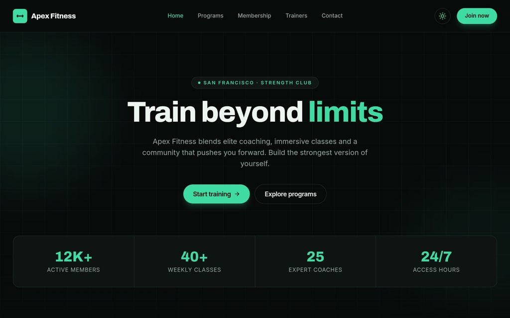 Apex Fitness, built with Pentoggle