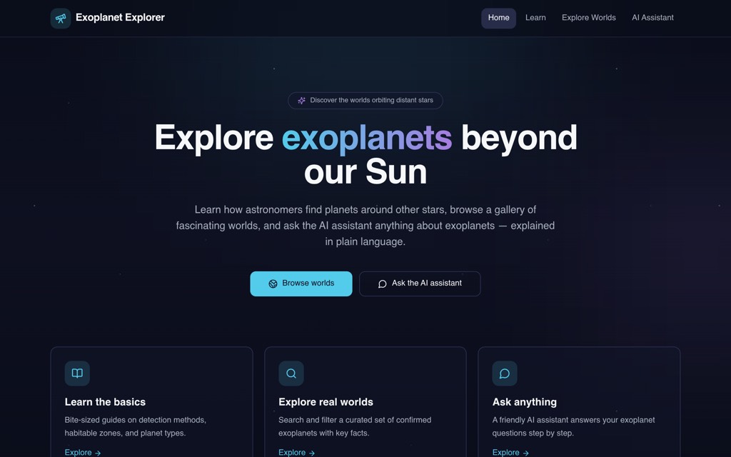 Exoplanet Explorer, built with Pentoggle